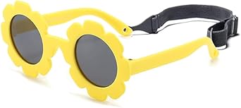 Baby flower sunglasses with strap Girls Flexible Bendable Polarized Sunglasses for Newborn Girls Age 0-24 Months