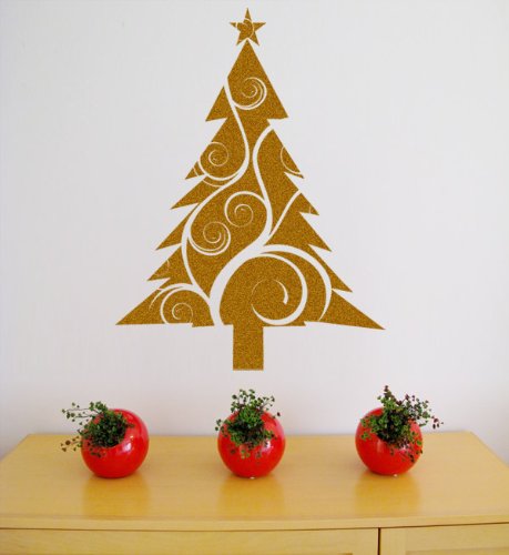 Sapin de Noël et vigne autocollant de 60 cm décoration vitrine sticker doré