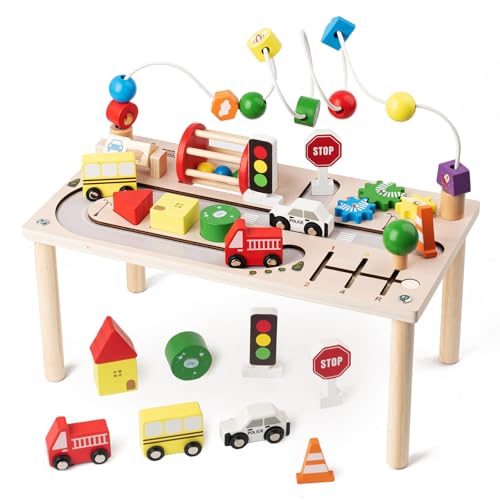 KDSFT Activity Table for 1 Year Old, 8 in 1 Multi-Colorful Montessori Toys, Baby Activity Table with Bead Maze & Shape Sorter, Toddler Sensory Educational Learning Toys for Birthday Gift Boys Girls