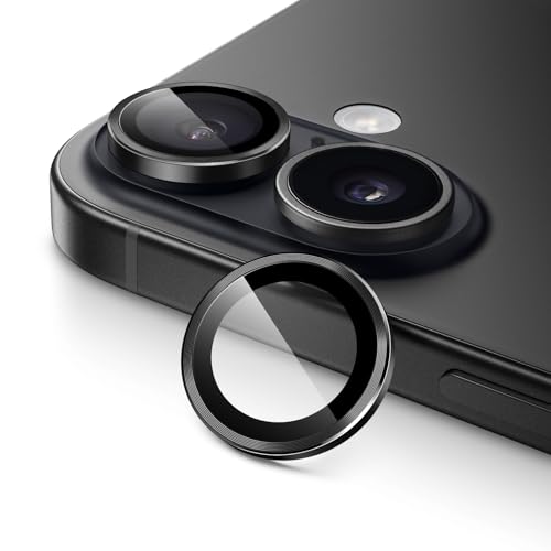 JETech Camera Lens Protector for iPhone 17 6.3-Inch 9H Tempered Glass Metal Individual Ring Cover Easy Installation Tray HD Clear 1 Set (Black)