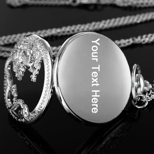 Image of Dragon Design Quartz Pocket Watch Roman Numerals with Chain Birthdays Gifts for Father's Days