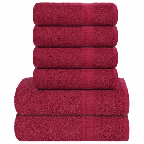 Vetnasa Juego de Toallas 6 Piezas 100% algodón Burdeos 360 gsm Casa y jardín, Ropa de casa, Toallas, Toallas de baño y Manoplas Rojo 1,68 KG