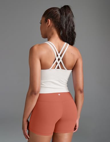 Image of HeyNuts Zeal Bras Longline Ribbed Medium Support Sports Bras, Crisscross Back Tank Tops with Removable Pads A-D Cups