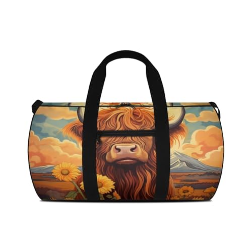 Highland Cow Duffle Bag with Adjustable Strap,Foldable Travel Duffel Bags for Men Women,Waterproof Duffel Bags