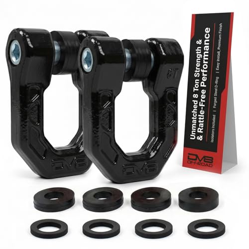 DV8 Offroad Flush Mount D-Ring Shackle Set (2 Pack) - Snag-Free 7/8 Pin & Rattle-Reducing Isolators 72 000 lb Breaking Strength 3/4 Recovery Shackles Black