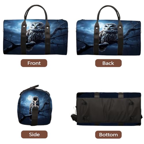 Owl Moon Travel Duffel Bag for Women Men, Halloween Bird Sport Tote Gym Bag Foldable Weekender Overnight Bag Waterproof Carry On Luggage Bag3