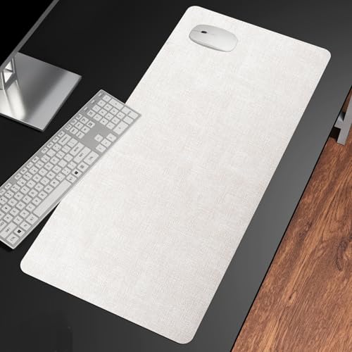Tapis d'écriture et de dessin 120x60cm sous-main en cuir blanc cassé pour ordinateur