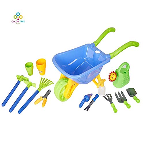 COLOR TREE Kid’s Garden Tool Toy Set Beach Sand Toy Kids Wheelbarrow Garden