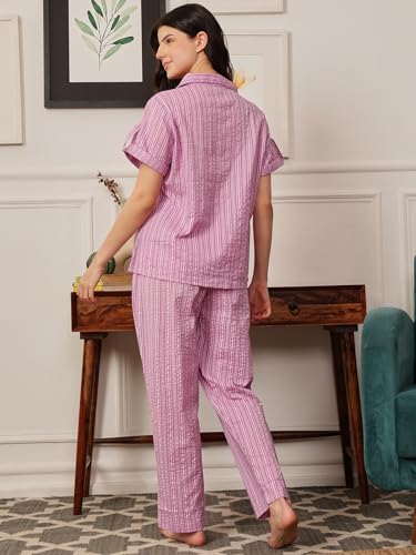 Image of Clovia Women Rayon Night Suit- Printed, Shirt & Pyjama Set