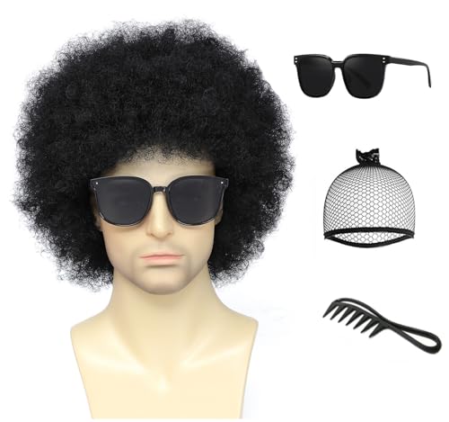 Image of Unisex Extra Large Fluffy Afro Wig 70s 80s Disco, Vintage Hippie Hip Hop Curly Wig for Cosplay Party Costume Dress Up (Black)