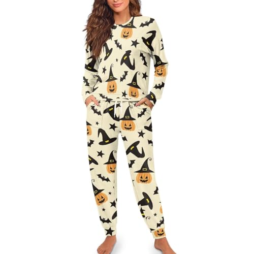 Image of Womens Lounge Set Long Sleeve Soft Pajama Sets Casual 2 Piece Pj Outfit Crewneck Sleepwear with Pockets Plus Size