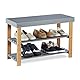 Relaxdays Schuhbank, 2 Ebenen, offen, Schuhaufbewahrung, zum Sitzen, natürliche Maserung, HBT: 45x70x28,5cm, grau