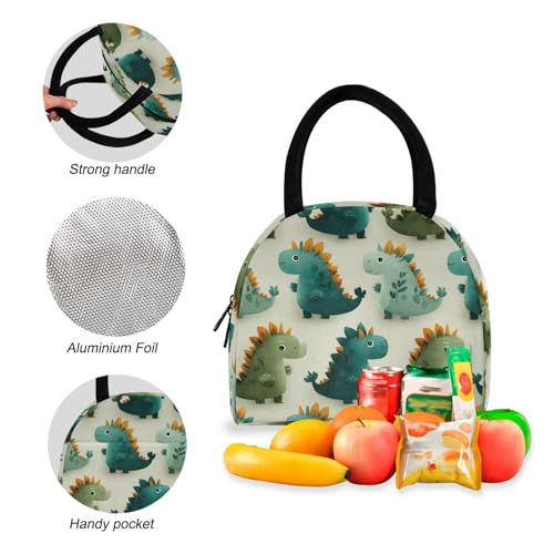 Cute Dinosaur Print Backpack Set with Lunch Bag, Large Capacity Travel Backpacks and Lunch Box Insulated for Commute Hiking Picnic4
