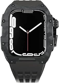 AZANU Pulseira de relógio Fluororubber + capa de relógio de luxo de fibra de carbono, para Apple Watch Ultra 7 8 45 mm kit de modificação fivela de aço inoxidável borracha de flúor, para IWatch 6 5 4 SE 44 MM Mod Kit