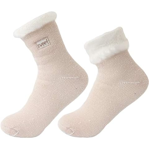 TRISTIN Women's Thermal Super Soft Warm Fleece Lined Cute Lounge Bed Socks, 2 Pairs, Khaki, 5-9 Cover