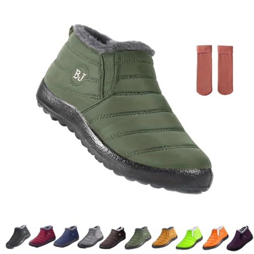 Botas ortopédicas cálidas impermeables para mujer, botas de nieve antideslizantes con forro de piel para caminar al aire libre, zapatos sin cordones para mujeres y hombres, verde oscuro, 35.5 EU