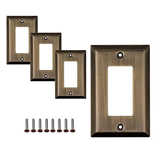Recopilación de Rustideras eléctricas para comprar online. 43 SleekLighting Placas de pared decorativas clásicas de latón antiguo | Cubiertas de toma eléctrica e interruptor | Estilo: 1 decoración de banda (paquete de 4)