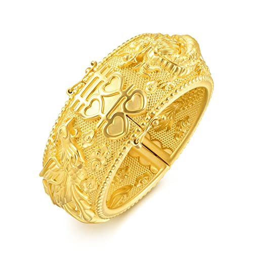 CHOW SANG SANG 999.9 24K Solid Gold Chinese Wedding Dragon and Phoenix Bangle for Women Wrist Size 15-16cm 93490K Price-by-Weight 19.83g Gold2