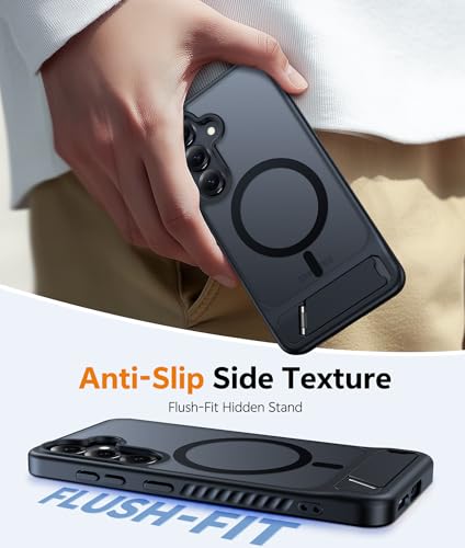 Image of FNTCASE for Samsung Galaxy S25-Plus Case: [Magnetic Stand] [Compatible with Magsafe] Translucent Matte Military Grade Shockproof Drop Rugged Protective Phone Cover, Black