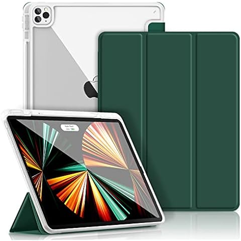 Gahwa iPad Pro 12.9 Case 2022 2021 2020 2018, Smart Folio Cases with Pencil Holder/Trifold Stand/Auto Wake Sleep, Clear Back Cover for iPad 12.9 6th 5th 4th 3rd(Midnight Green) Cover