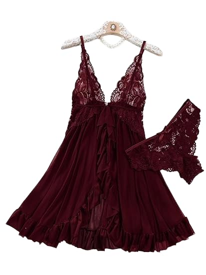 n shap lingerie's Lingerie for Women, Front Closure Lace Babydoll Chemise, V Neck Mesh Dress with Thong-picture-51