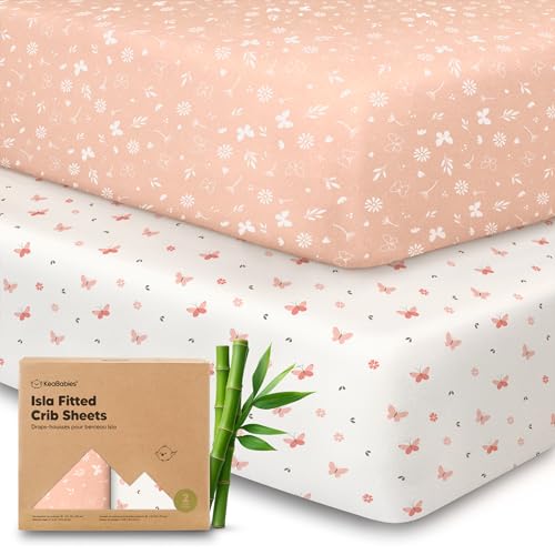 Image of KeaBabies 2-Pack Baby Crib Sheets for Boys, Girls - 52x28 Viscose Derived from Bamboo Toddler Bed Sheets Neutral, Fitted Crib Mattress Cover for Standard Baby Bedding, Soft & Cozy (Butterflies)