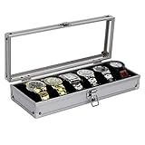 Silberne Aluminium-Uhrenvitrine, neue hochwertige Qualität, organisiert und aufbewahrt bis zu 6 Uhren.