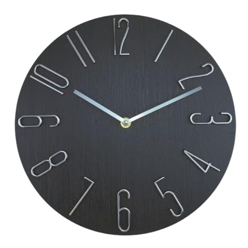 時計 掛け時計 電波 おしゃれ 電波掛け時計 直径 30 cm 電波時計 壁掛け 北欧 静音 3D立体数字 自動時刻同期壁掛け時計 居間 寝室 書斎 室内装飾 ギフトとして飾られるシンプルなスタイルの時計 (黒銀文字)