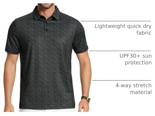 Image of Golf Shirts for Men - Dry Fit Moisture Wicking Short Sleeve Performance Sport Casual Striped Collared Mens Polo Shirt