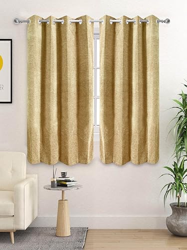 Image of Saral Home Tic tac Chenille Blackout Window Curtains 2PC, Gold. 4x5 Ft