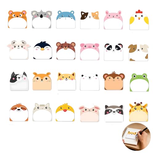 24 Petits Blocs Notes Autocollants Animaux Mignons, Feuilles Adhésives Animales Mignon Étiquettes...