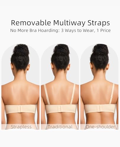 Plus Size Strapless Bras for Women Underwire Padded Bandeau Bra with Clear Straps2