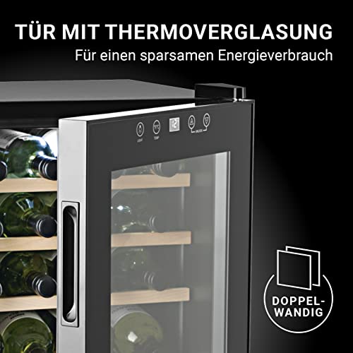 N8WERK Weinkühlschrank für bis zu 20 Flaschen Wein| | Leise Kompressortechnologie, freistehend, Temperaturbereich 4 °C - 18 °C, mit Thermoverglasung | LC-Display, LED-Beleuchtung – Bild 6