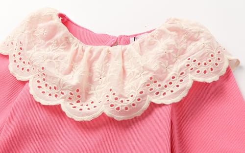 Image of LittleSpring Girls Ribbed Knit Long Sleeve Tshirt with Lace Ruffle Collar