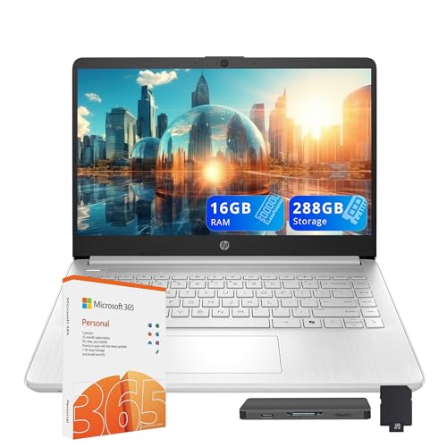 Image of HP Stream 14" HD Laptop, Intel Celeron N150, 16GB RAM, 288GB Storage (128GB UFS + 160GB SSD Docking Station Set), Intel UHD Graphics, HD Webcam, WiFi, Bluetooth, 1 Year Office 365, Win 11 S, Silver