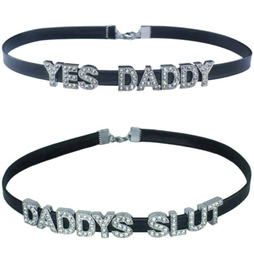 2PCS Sexy YES DADDY and DADDY'S DDLG Collar Necklaces For Women,Naughty Cosplay Choker Game Accessories For Couples,Submissive Punk PU Leather Dad Underwear Outfits Jewelry