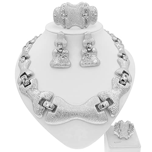 Juego de joyas plateadas con collar y pulsera para mujer 2
