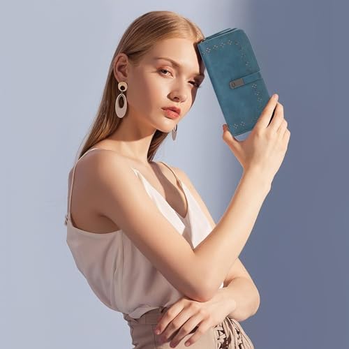 Image of Wallet for Women Large Capacity RFID Blocking Leather Bifold Card Holder with Zipper Change Pocket