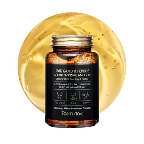 FarmStay 24K Gold & Peptide Solution Prime Ampoule | Hydrating & Firming Serum | Enhances Skin Elasticity, Glow & Vitality | Lightweight, Fast-Absorbing Formula for a Radiant Complexion | 8.45 fl.oz
