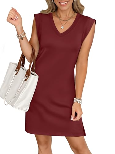 Image of ANRABESS V Neck Sleeveless Dress for Women | Mini Split Sundress, Business Casual Beach Vacation, 2026 Summer Outfits with Pockets