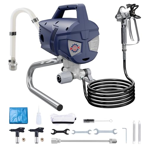 TurboVolt Hochleistungs Airless Farbsprühsystem, 3300PSI 1010W Airless Farbsprühgerät, 1,5L/min, 7,5m Schlauch, mit Verlängerungsstange und Verstopfungsschutz für Innen- und Außenwände, Zäune, Dächer