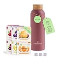 waterdrop® Bottiglia 600ml con 18 Drops senza zucchero - idee regalo donna - Pacchetto degustazione con Borraccia in acciaio inox e 6 gusti aromatizzanti per acqua - robusto borraccia termica