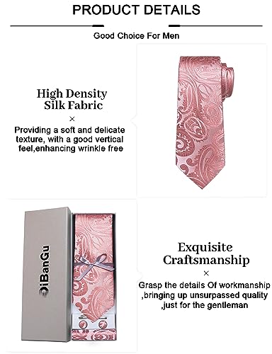 Image of DiBanGu Paisley Ties for Men Silk Necktie and Pocket Square Cufflinks Tie Clip Set Woven Classic Mens Tie for Wedding Party