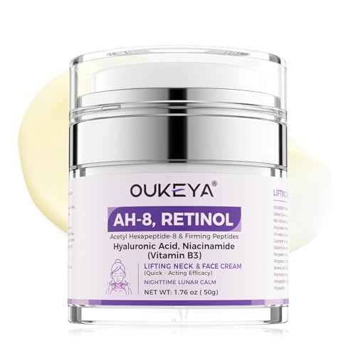 OUKEYA Crema de Cuello con Retinol Antiarrugas y Reafirmante, Crema Anti-Edad con Péptidos, Ácido Hialurónico y Extractos Vegetales, Hidratante y Mejorador del Aspecto de la Piel, 50g