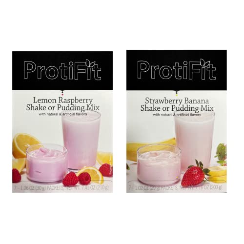 Protifit - High Protein Lemon Raspberry & Strawberry Banana Pudding & Shake Mix 2 Pack, 15G Protein, Low Calorie, Low Fat, Low Carb, Aspartame Free, Idea Protein Compatible, Meal Replacement, 7 Servings Per Box, (2 Pack) #TOP9
