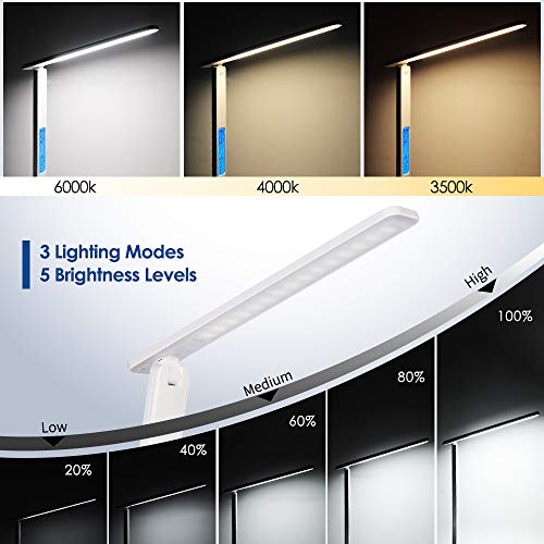 LED Desk Lamp Office,Desktop Lamp with Clock,Desk Light with Phone Holder,Study Lamp for Reading/Studying/Working,Eye-Caring,Battery Operated,3 Lighting Modes with 5 Brightness Levels, White - Image 5