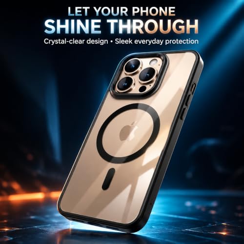 Image of MAGA Back Case Cover for Apple iPhone 16 Pro Max, Transparent Black Magnetic Case Compatible with MagSafe, Hybrid Hard PC Back & Soft TPU Bumper, Shockproof Protective Cover - Black