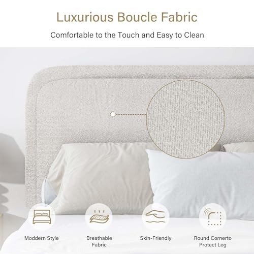 Barnfurin MF443 Queen Size Boucle Bed Frame With Headboard, Upholstered Platform Bed thumb #4