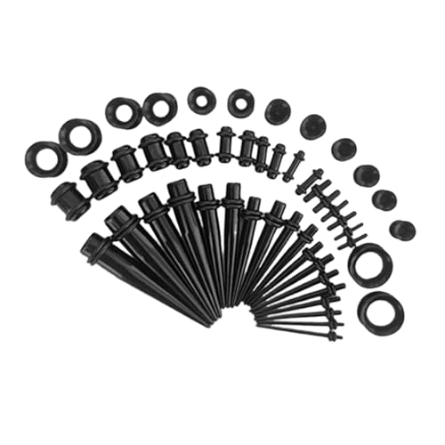 YCSONLY 50 Pcs Ear Stretching Kit Acrylic Ear Taper Kit and Silicone Tunnel Gauges Expander Set Black Stretcher Body Piercing JewelryBlack