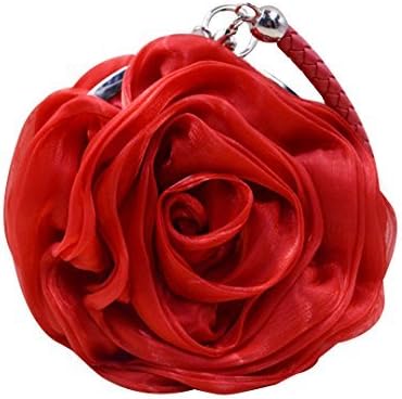 Mily Womens Satin Evening Bag Flower Shaped Wristlet Red